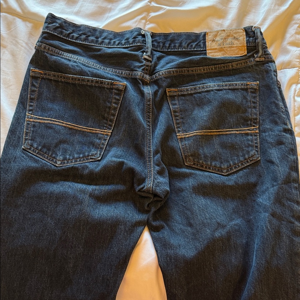 Men’s Abercrombie & Fitch Dark Blue Button Fly Denim Jeans 33 X 32” - Picture 5 of 7